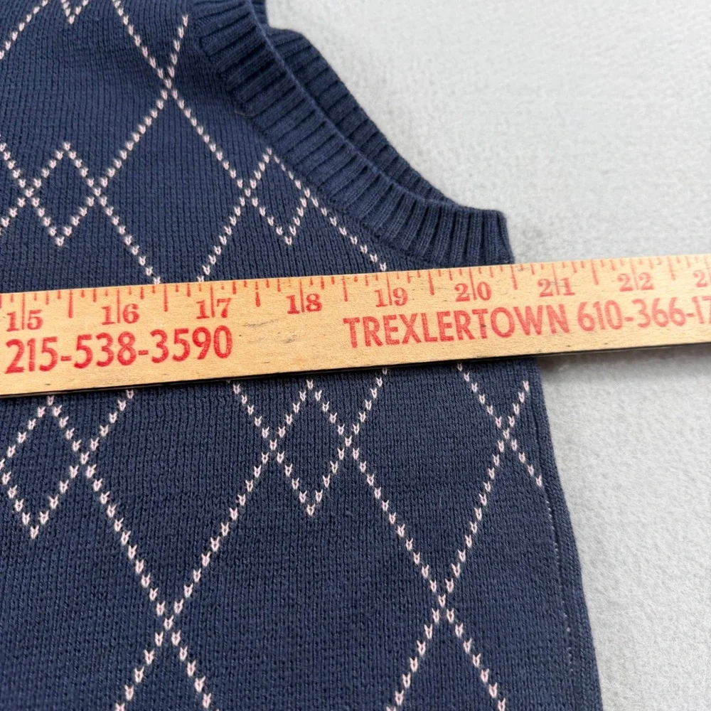 Fink Mens Navy Blue Argyle V-Neck Sweater Vest Size L Made in Australia